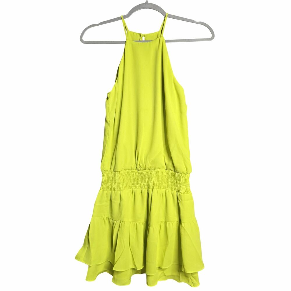 KRISA Revolve Lime Green Smocked Halter Mini Dress NWT XS Resort Wedding